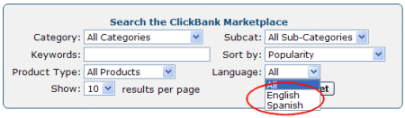Clickbank Spanish product search