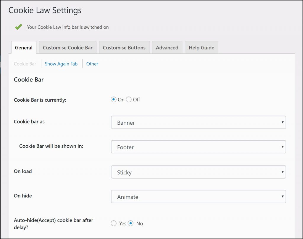 GDPR Cookie Law Plugin Settings