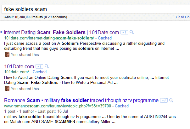 fake soldier scam Google rankings